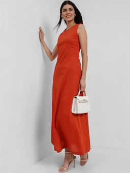 FableStreet - A-Line Dress - Rust