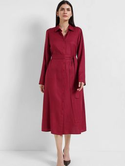 FableStreet - A-Line Button-down Dress - Wine - Burgundy