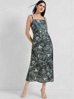 FableStreet - Floral A-Line Dress - Charcoal