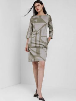 FableStreet - Three Fourth Sleeves Shift Dress - Olive