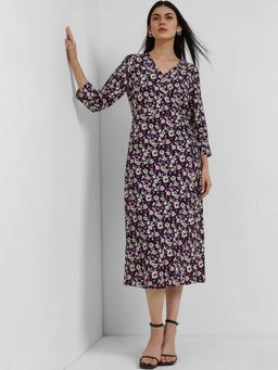 FableStreet - Floral Wrap Dress - Purple - Black