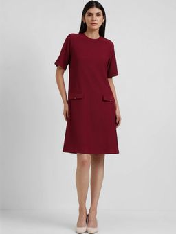 FableStreet - Round Neck Shift Dress - Maroon