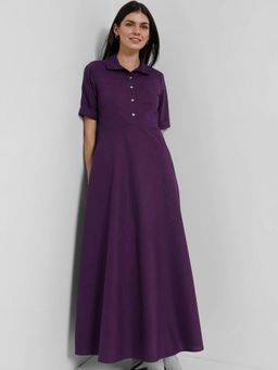 FableStreet - Cotton Fit And Flare Dress - Purple