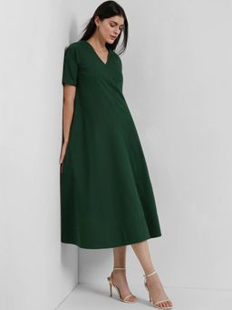 FableStreet - Cotton Fit And Flare Dress - Green