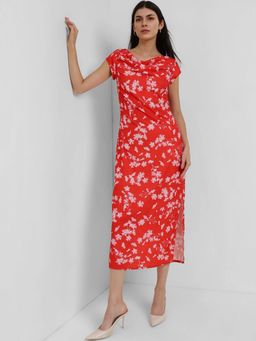 FableStreet - Floral Shift Dress - Red