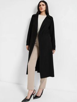 FableStreet - Suede Double Breasted Long Overcoat - Black