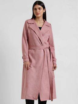 FableStreet - Suede Double Breasted Long Overcoat with Belt - Lilac