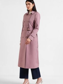FableStreet - Double-Breasted Long Trench Overcoat with Belt - Lilac
