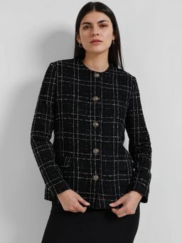 FableStreet - Checkered Short Blazer - Black