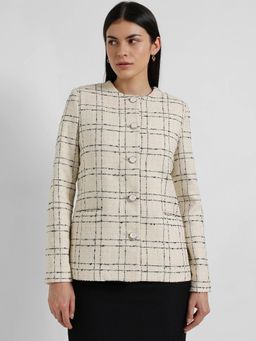 FableStreet - Checkered Short Blazer - Off White