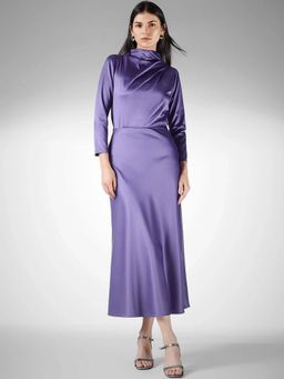 FableStreet - Purple Satin Regular Fit Top and Skirt