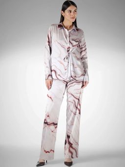 FableStreet - Multi-Color Satin Abstract Print Co-ord Set