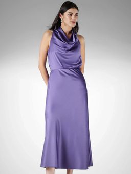 FableStreet - Purple Satin Relaxed Fit Sleeveless Top and Skirt