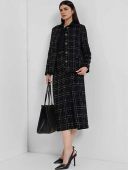 FableStreet - Black Boucle Textured Regular Fit Blazer and Skirt