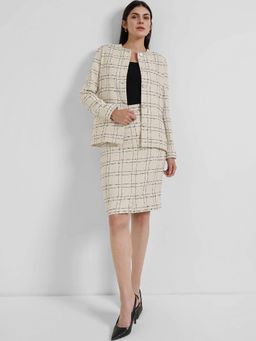 FableStreet - Beige Boucle Textured Regular Fit Blazer and Skirt