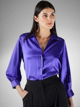 FableStreet - Blue Satin Regular Fit Shirt