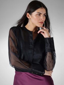 FableStreet - Black Organza Regular Fit Shirt
