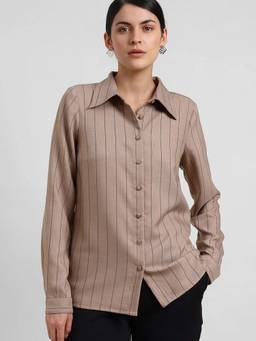 FABLE STREET - Beige Cotton Striped Shirt