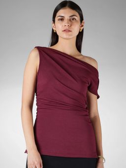 FableStreet - Maroon Slim Fit Textured Top