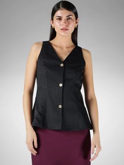 FableStreet - Black Stretchable Regular Fit Sleeveless Top