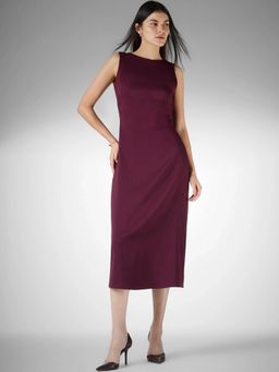 FableStreet - Polyester Slim Fit Sleeveless Round Neck Burgundy Dress