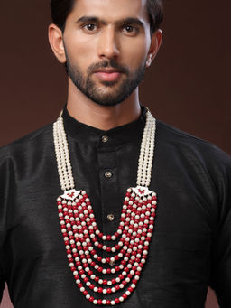 Karatcart - Men Red and White Pearl Enamel Maharaja Haar Necklace