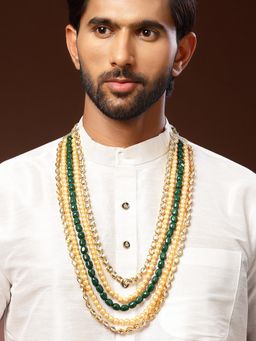 Karatcart - Men Green Tumble Golden Pearl Polki Kundan Maharaja Necklace