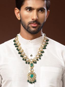 Karatcart - Men Green Round Polki Kundan Maharaja Necklace