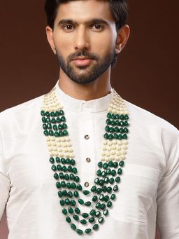 Karatcart - Men Green Tumble and Pearl Maharaja Necklace