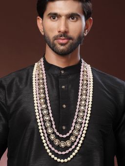 Karatcart - Men Polki Kundan Pearl and Pink Tumble Maharaja Necklace
