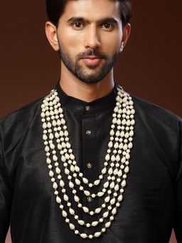 Karatcart - Men Classic Multi Strand Drop White Pearl Maharaja Necklace