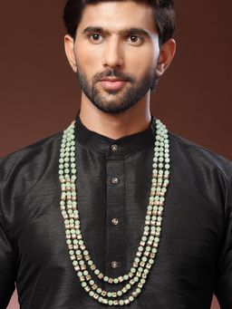 Karatcart - Men Luxurious Polki Kundan Lime Green Moti Maharaja Necklace
