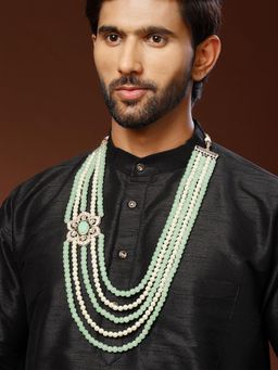 Karatcart - Men Classic Floral Brooch Lime Green Pearl Maharaja Necklace