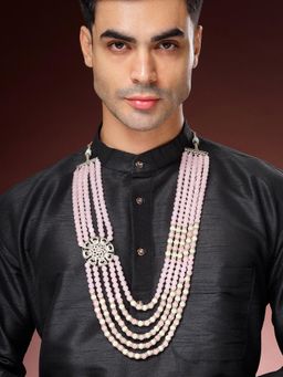 Karatcart - Men Classic Floral Brooch Pink Moti Maharaja Necklace