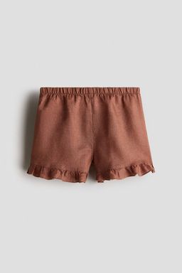 H&M - Girls Brown Frilled Linen Shorts