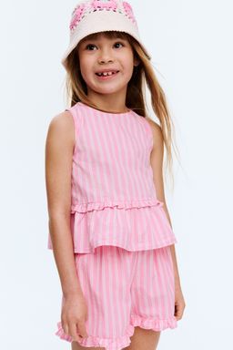 H&M - Girls Pink Frill-Trimmed Cotton Shorts