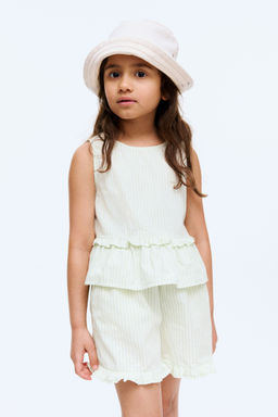 H&M - Girls Green Frill-Trimmed Cotton Shorts