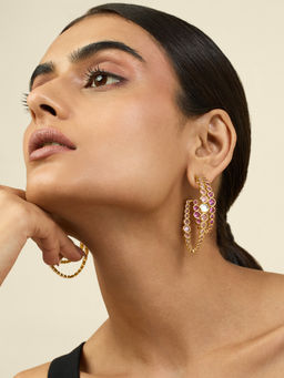 Isharya - 18KT Gold Plated Pink Double Statement Hoops