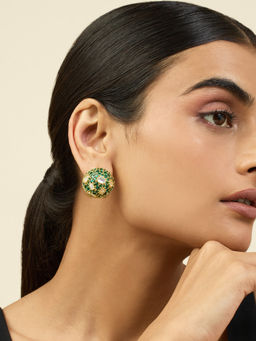 Isharya - 18KT Gold Plated Crystal Ball Green Party Studs