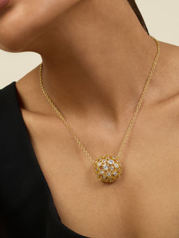 Isharya - 18KT Gold Plated White Crystal Ball Pendant Necklace