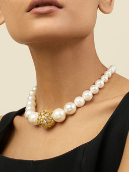 Isharya - White Crystal Ball Pearl Necklace 18KT Gold Plated
