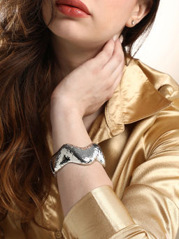 Sohi - Women The Dented-Wave Kada - Metallic Silver