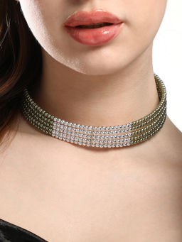 Sohi - Women The Panel-Bead Choker Necklace - Olive Green