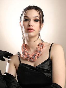 Sohi - Women The Braided-Bead Statement Necklace - Peach