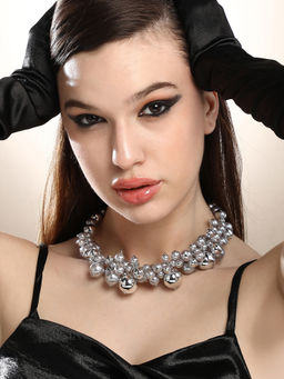 Sohi - Women The Soiree-Cluster Collar Necklace - Moon Grey