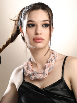 Sohi - Women The Braided-Bead Statement Necklace - Baby Pink