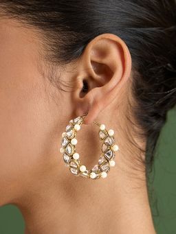 Fida - White Oxidised Silver Bridal Hoops Earrings for Women