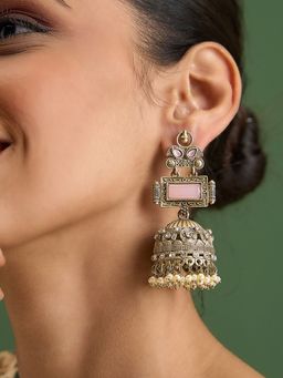 Fida - Baby Pink Teardrop Bridal Jhumkas Earrings for Women