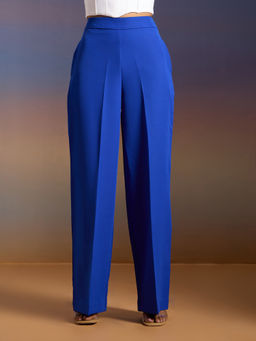 RSVP by Nykaa Fashion - Blue Solid High Waist Straight Fit Pants
