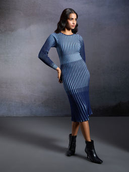RSVP by Nykaa Fashion - Blue Ombre Round Neck Bodycon Sweater Dress